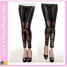 Tipo de cuero europeo y americano Leopard Costura Stretch Leggings